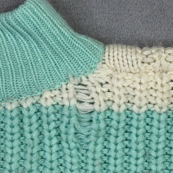 Gerard Works Sweater Womens M Vintage 80s Striped White Teal Chunky Cable Knit - Picture 11 of 11